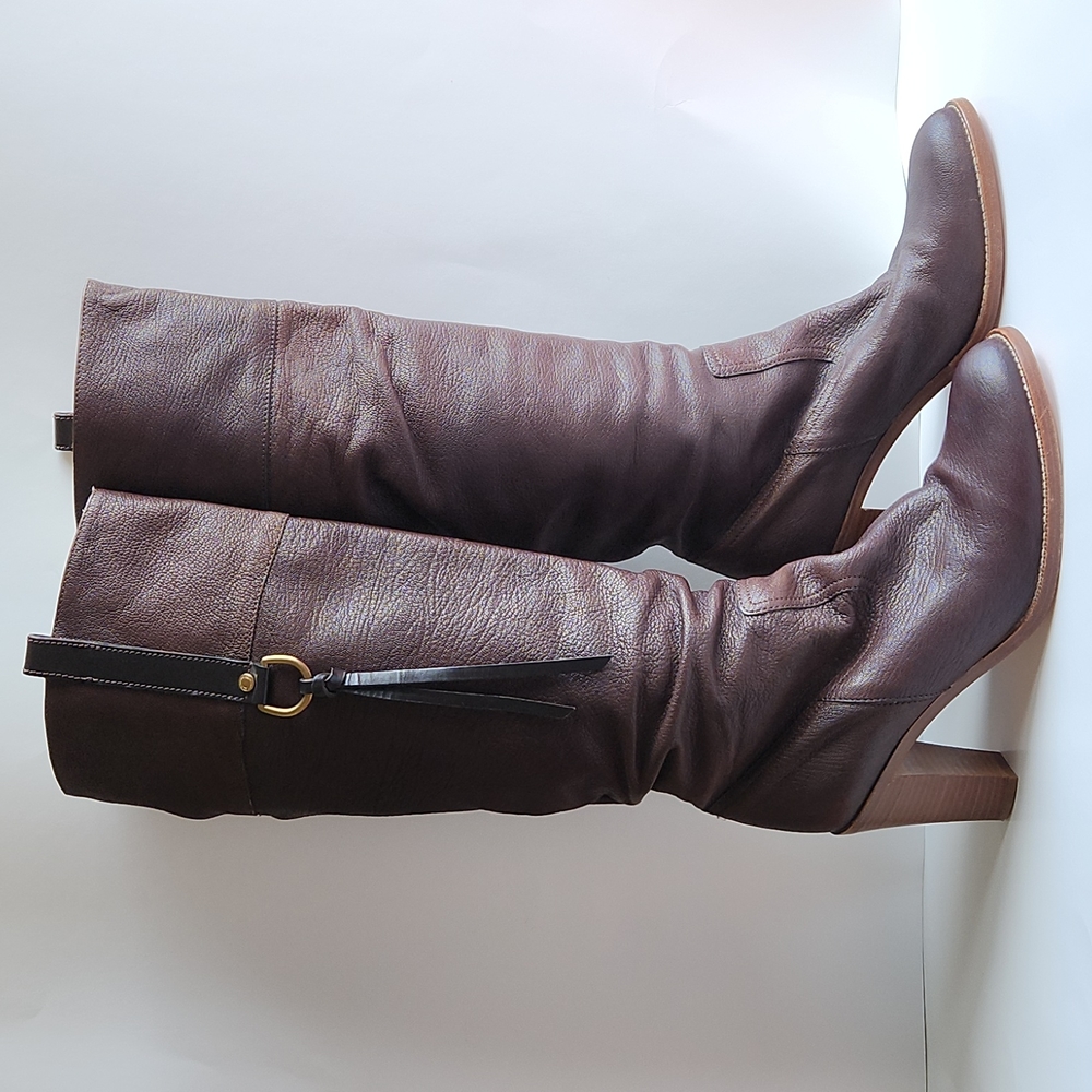 COACH Womens Morgann Knee Tall Heeled Pull On Boots Brown Leather Sz 9 1/2 B GUC